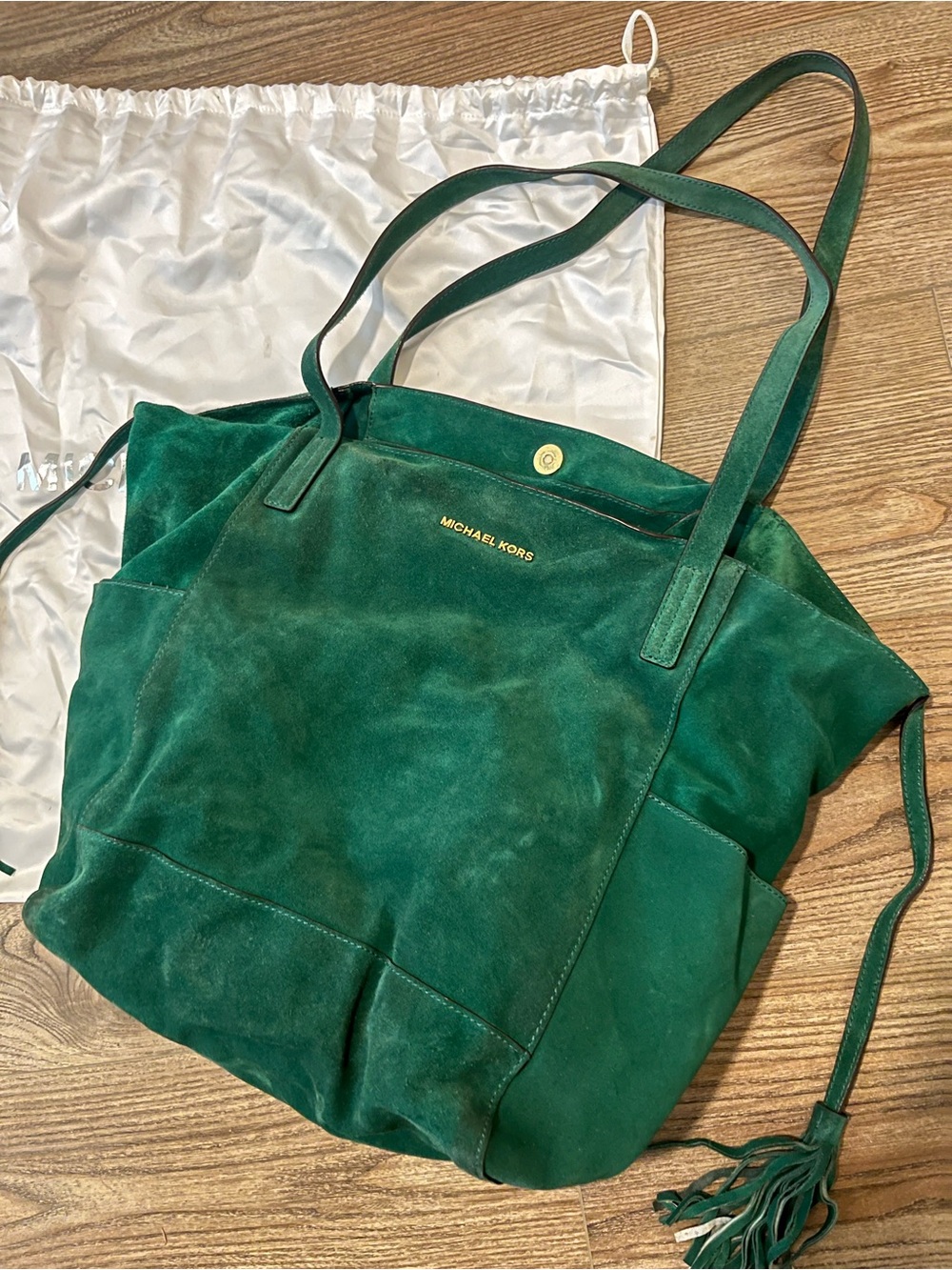 Michael Kors Green Suede Ashbury Tote Bag - Picture 2 of 12
